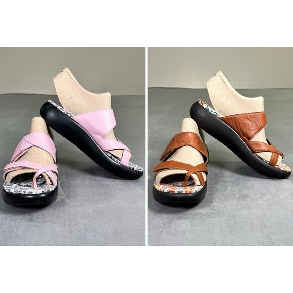 2pr. Alegria Sandals Beatrix Women's 8-8.5M EU35 Brown Pink Toe Loop Charity - Picture 1 of 15
